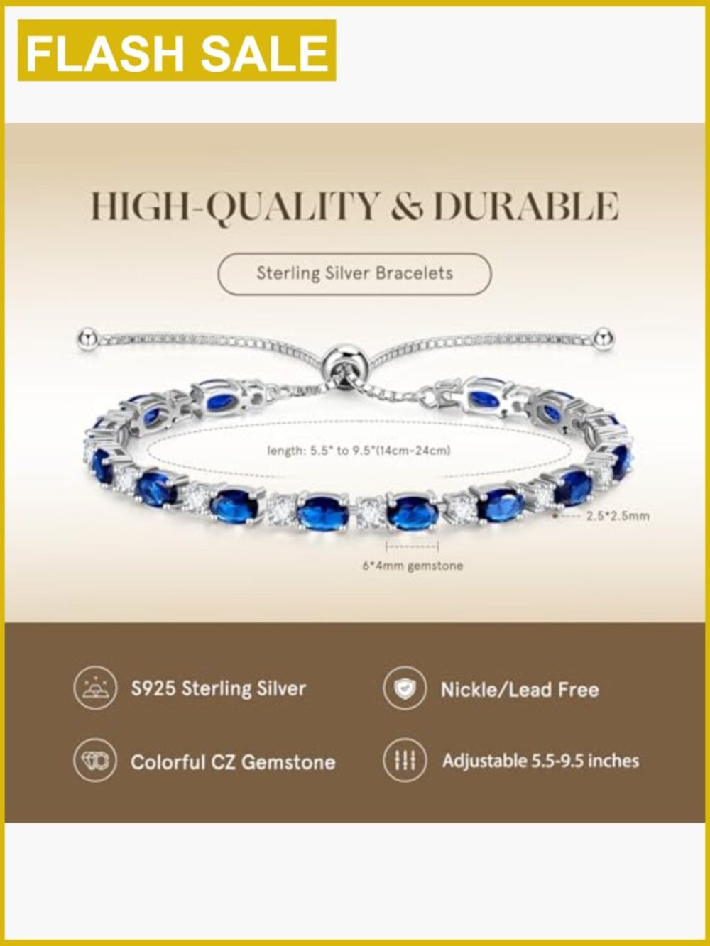 Sterling Silver Tennis Bracelet Adjustable Bolo Design Fine Jewelry Gift - Picture 4 of 7